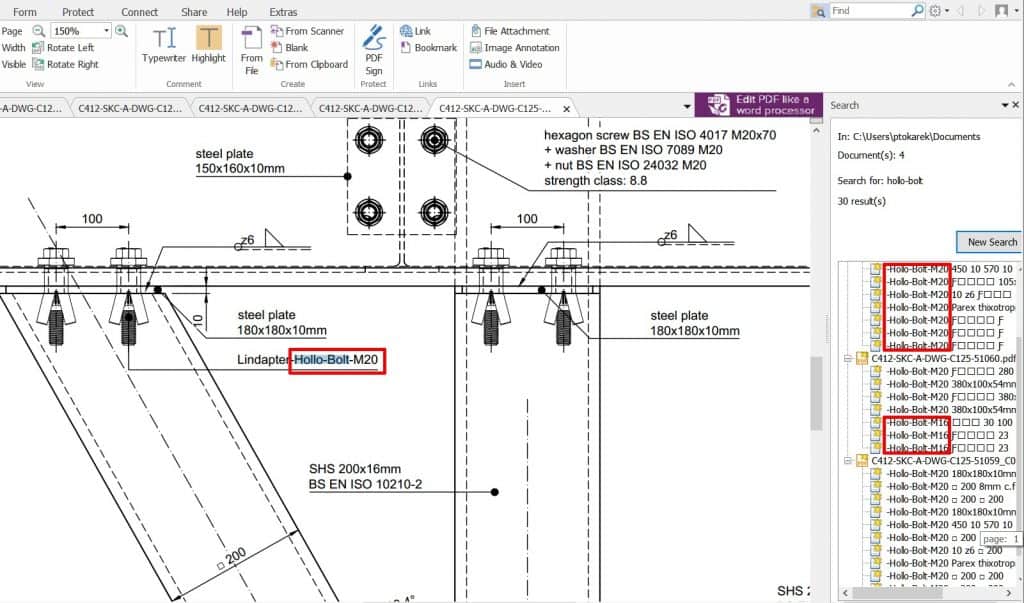 Construction-Management-Software-search-multiple-documents--bolt-sizes